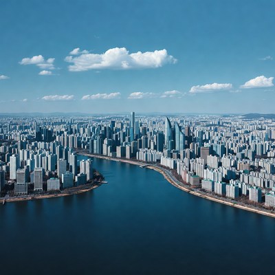 Aerial View of Seoul Skyline with River