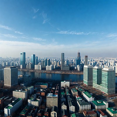 Aerial View of Seoul City Skyline