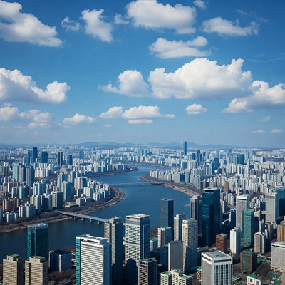 Aerial View of Seoul Cityscape with River