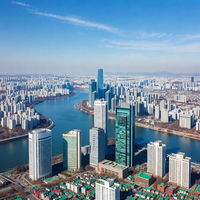 Aerial View of Seoul Skyline and River