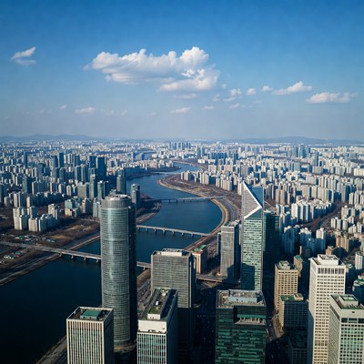 Aerial View of Seoul City Skyline