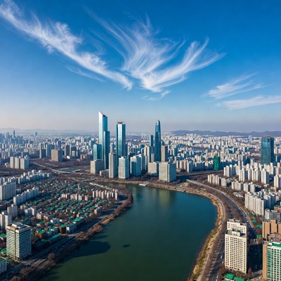 Seoul skyline with Han River