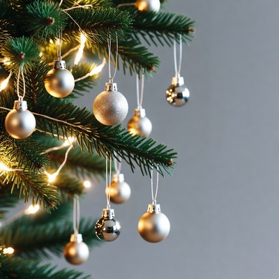 Christmas tree with gold silver ornaments