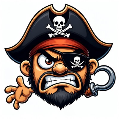 Angry Cartoon Pirate with Hook