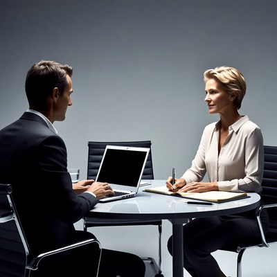 Business man and woman meeting at table
