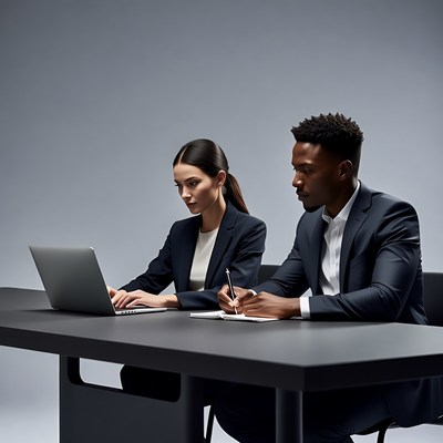 Asian woman and African-American man working at desk