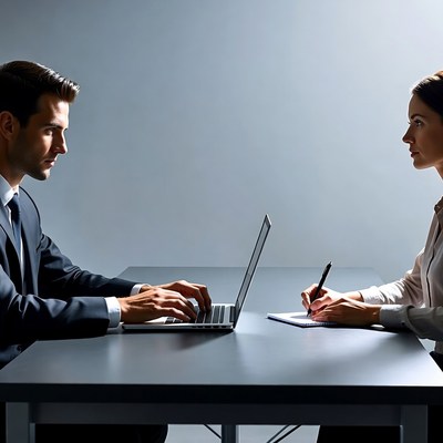 Man and woman working at table