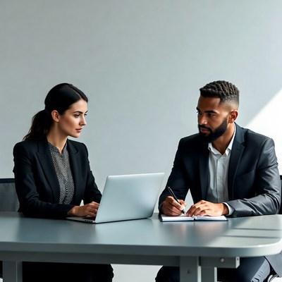 Businesswoman and businessman reviewing documents