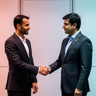 Two men shaking hands in suits