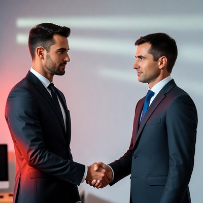 Two men shaking hands in suits