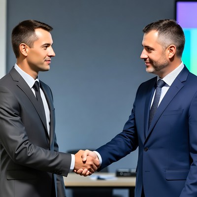 Two men shaking hands in suits