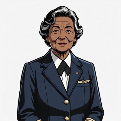 Elderly Asian woman in navy uniform