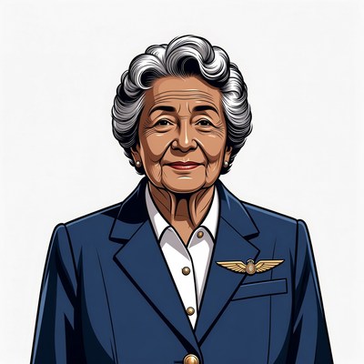 Elderly African-American woman in pilot uniform