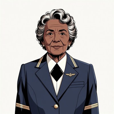 Elderly African-American woman in pilot uniform