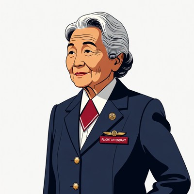 Elderly Asian flight attendant illustration