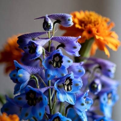 Blue Baby's Breath and Orange Flowers