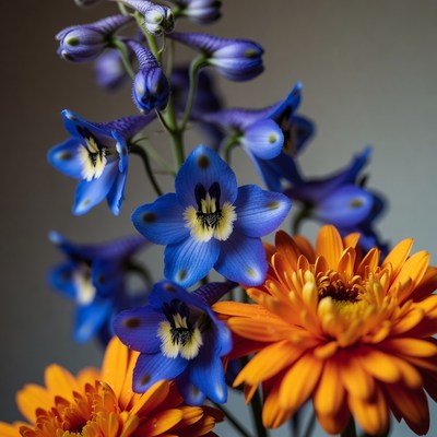 Blue Delphinium and Orange Daisy Bouquet