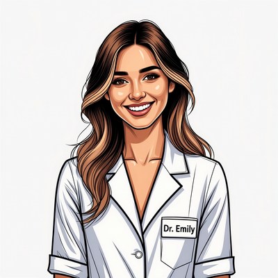 Dr. Emily smiling in white lab coat