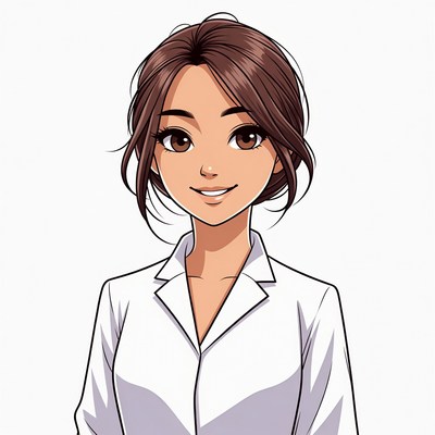 Anime girl smiling in white blouse