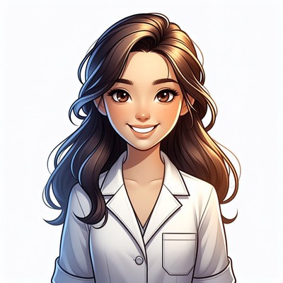 Smiling Asian woman in white coat