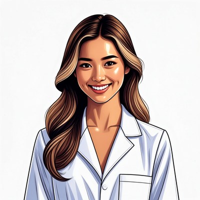 Asian woman in white lab coat