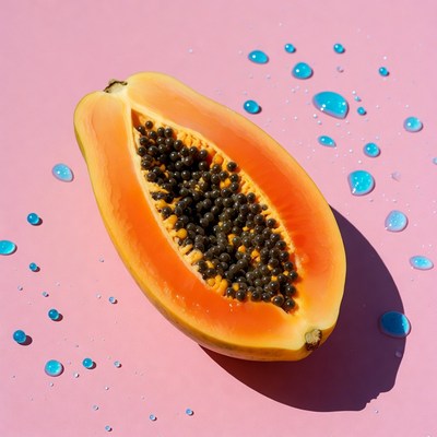 Sliced Papaya with Water Droplets