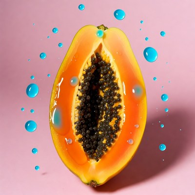 Ripe papaya with water droplets