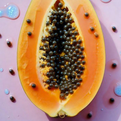 Ripe papaya fruit on pink background