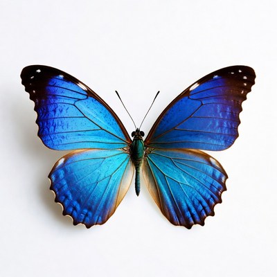 Blue Morpho Butterfly on White Background