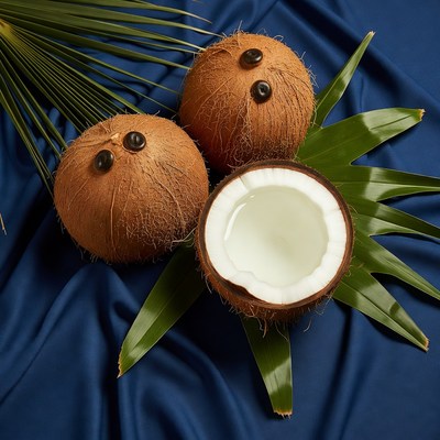 Coconuts with Faces and Palm Leaves