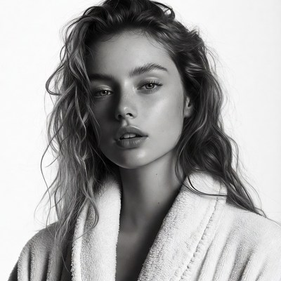 Woman in white bathrobe portrait