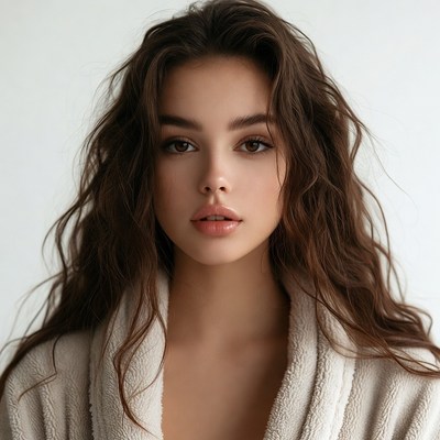 Beautiful woman in white bathrobe