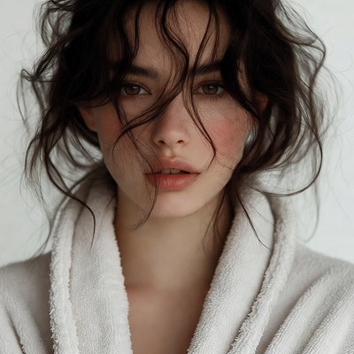 Woman in white robe close-up