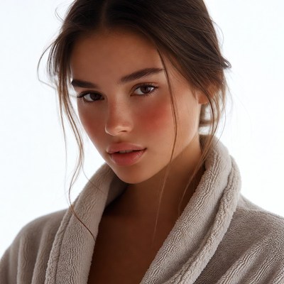 Beautiful woman in white bathrobe