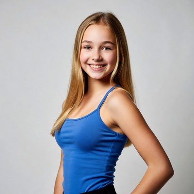 Teen girl smiling in blue tank top