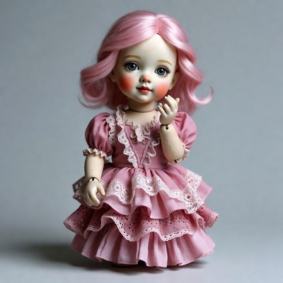 Pink-haired doll in lace dress