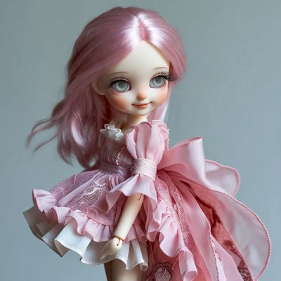 Pink-haired doll in lace dress