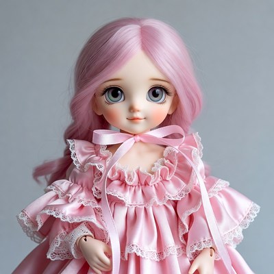 Pink-haired BJD doll in lace dress