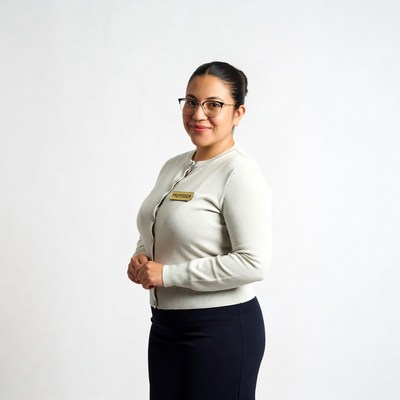 Latina woman in cardigan and skirt