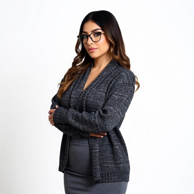 Latina woman arms crossed glasses