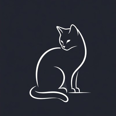 Sitting Cat Outline Illustration