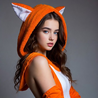 Girl in orange fox ears hoodie