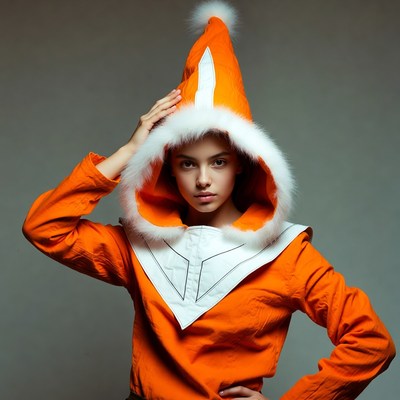 Girl in orange fox hood costume