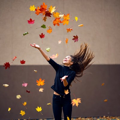 Woman throwing autumn leaves