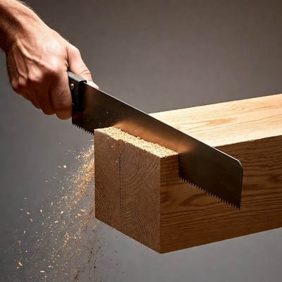 Man sawing wooden beam
