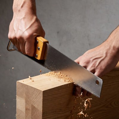 Man sawing wood block