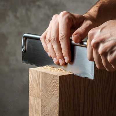 Man sawing wood block