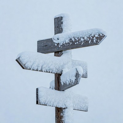 Snowy Wooden Trail Signpost