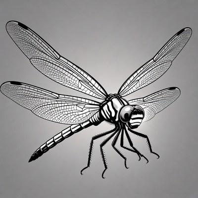 Black Dragonfly Illustration on Gray Background