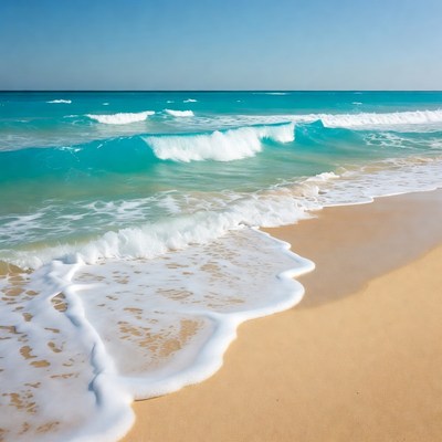 Turquoise Waves Crashing on Sandy Beach